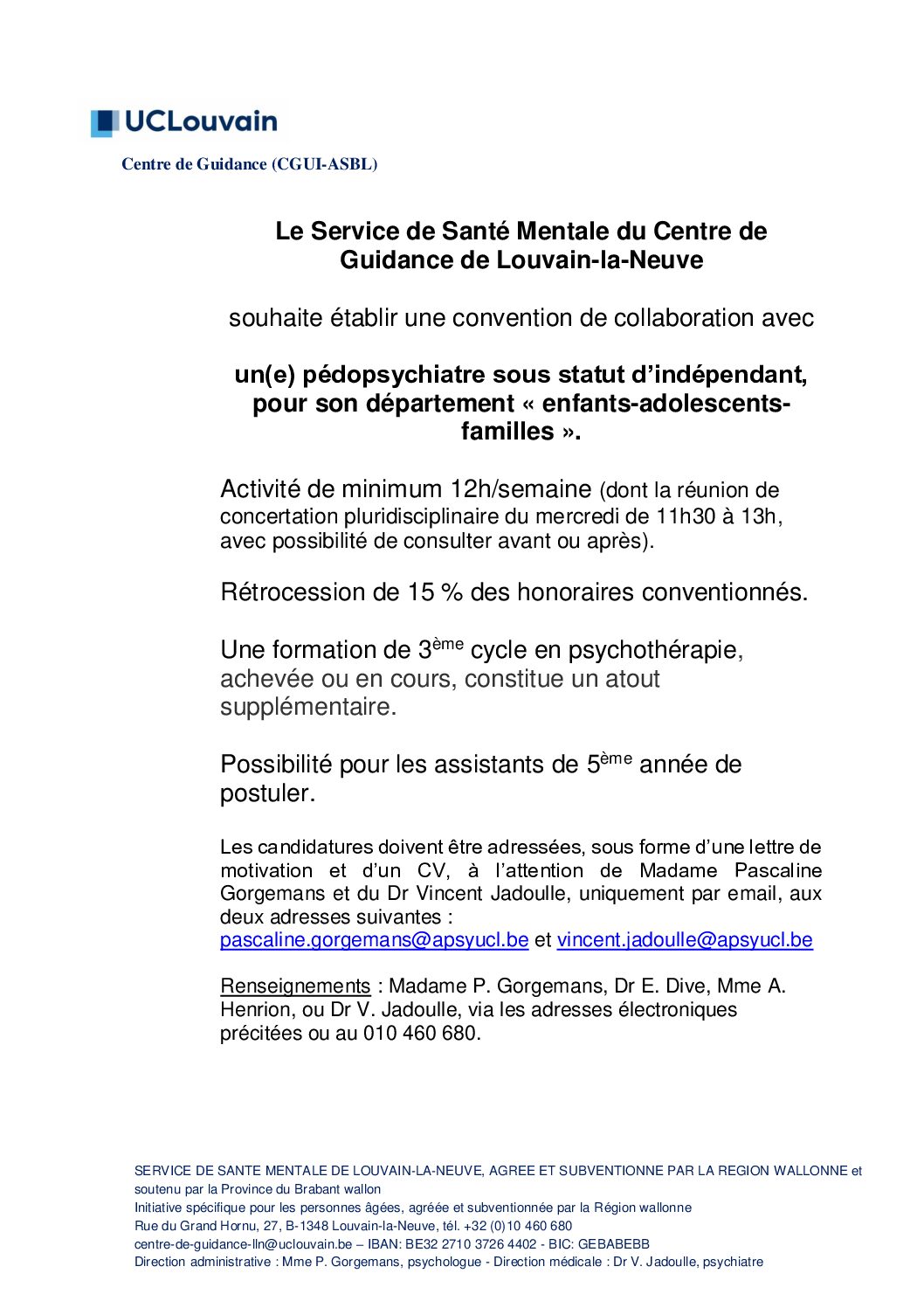 Offre pédopsychiatre indépendant(e) – octobre 2026