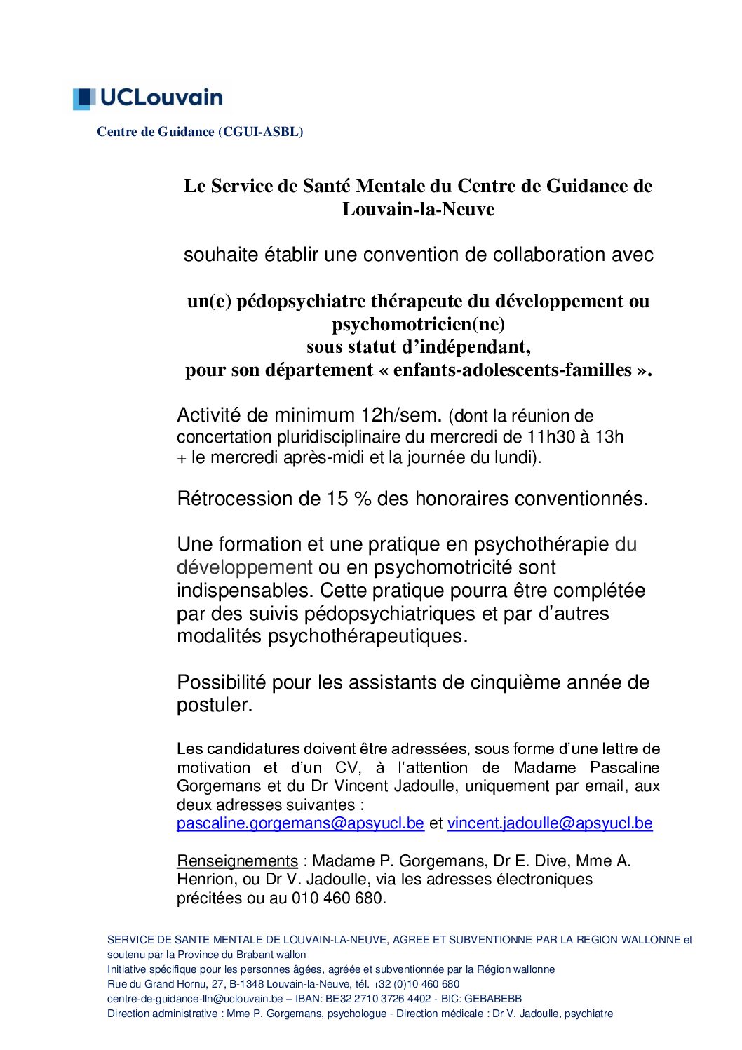 Offre pédopsychiatre thérapeute du développement ou psychomotricien(ne) indépendant(e) – octobre 2026